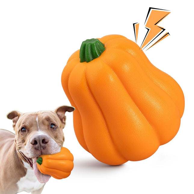 BluBrk Halloween Dog Toys for Aggressive Chewers - Tough Squeaky Pumpkin Chew Toys for Large Dogs Interactive Indoor & Outdoor Toy