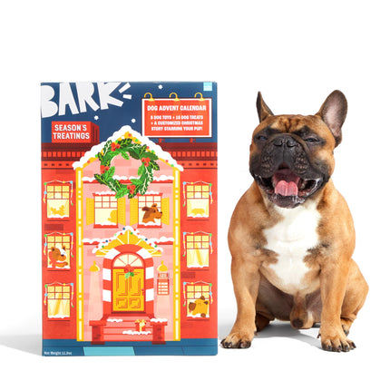 Barkbox Dog Advent Calendar – Holiday Gift Box with 8 Festive Plush Dog Toys & 16 Bakery-Style Treats – Squeaky, Fluffy & Crunchy Surprises for Small to Large Dogs