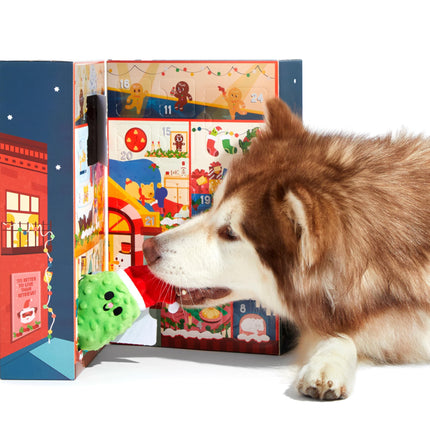 Barkbox Dog Advent Calendar – Holiday Gift Box with 8 Festive Plush Dog Toys & 16 Bakery-Style Treats – Squeaky, Fluffy & Crunchy Surprises for Small to Large Dogs