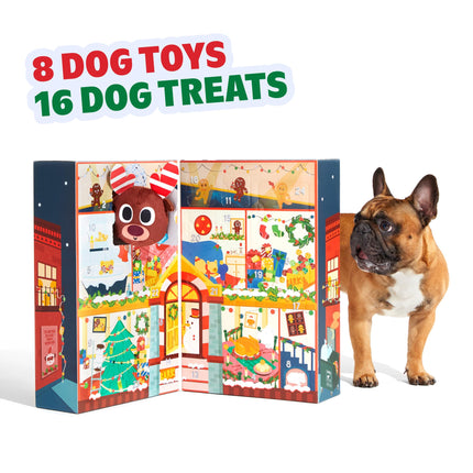 Barkbox Dog Advent Calendar – Holiday Gift Box with 8 Festive Plush Dog Toys & 16 Bakery-Style Treats – Squeaky, Fluffy & Crunchy Surprises for Small to Large Dogs