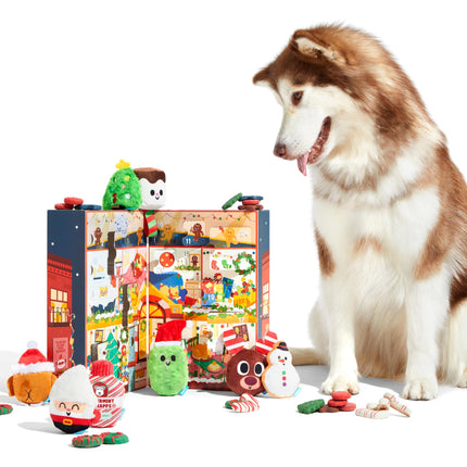 Barkbox Dog Advent Calendar – Holiday Gift Box with 8 Festive Plush Dog Toys & 16 Bakery-Style Treats – Squeaky, Fluffy & Crunchy Surprises for Small to Large Dogs