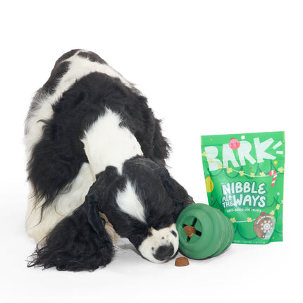 Barkbox O’Christmas Tree & Treat Set – Durable Treat-Dispensing Rubber Dog Toy with Pumpkin Treats – Fun Stocking Stuffer for Strong Chewers
