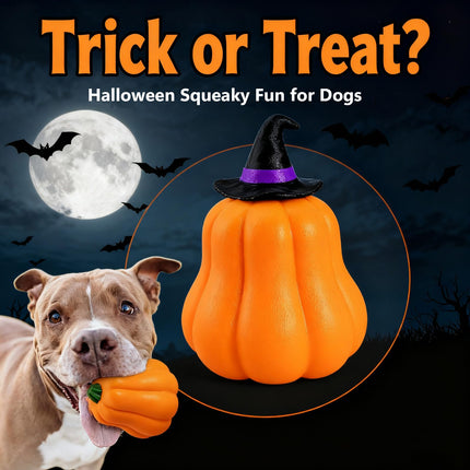 BluBrk Halloween Dog Toys for Aggressive Chewers - Tough Squeaky Pumpkin Chew Toys for Large Dogs Interactive Indoor & Outdoor Toy