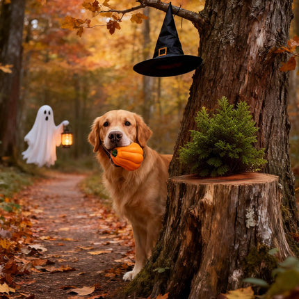 BluBrk Halloween Dog Toys for Aggressive Chewers - Tough Squeaky Pumpkin Chew Toys for Large Dogs Interactive Indoor & Outdoor Toy