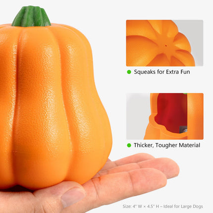 BluBrk Halloween Dog Toys for Aggressive Chewers - Tough Squeaky Pumpkin Chew Toys for Large Dogs Interactive Indoor & Outdoor Toy