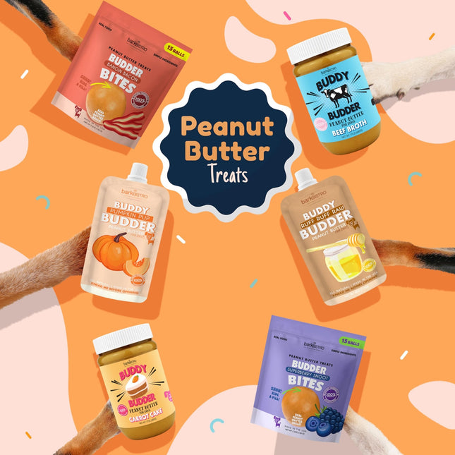 BUDDY BUDDER Pumpkin Pup + Ruff Ruff Raw Red Dog Enrichment Mat Combo, 100% All Natural Peanut Butter, Healthy Dog Treats, Made in USA (Set of 2 / 17oz Jars + Lickmat)