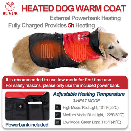 BUVUB Heated Dog Winter Jacket with Power Bank, Graphene Heat Coating, Water Resistant Fabric, Cat & Dog Coat (Medium)