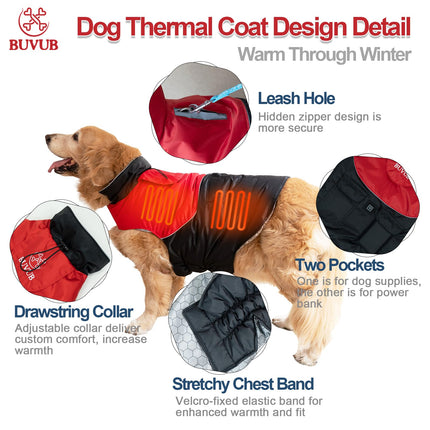 BUVUB Heated Dog Winter Jacket with Power Bank, Graphene Heat Coating, Water Resistant Fabric, Cat & Dog Coat (Medium)