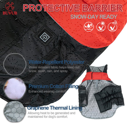 BUVUB Heated Dog Winter Jacket with Power Bank, Graphene Heat Coating, Water Resistant Fabric, Cat & Dog Coat (Medium)