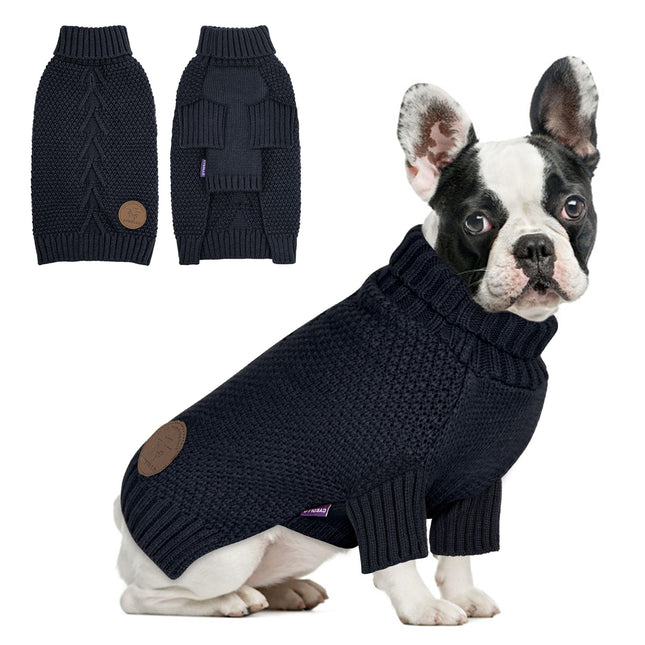 cyeollo Warm Small Dog Sweater, Knit Cold Weather Doggy Sweaters for Small Dogs Boy Pullover Winter Dog Clothes with Turtleneck for Indoor & Outdoor Wear, Navy M