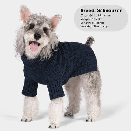 cyeollo Warm Small Dog Sweater, Knit Cold Weather Doggy Sweaters for Small Dogs Boy Pullover Winter Dog Clothes with Turtleneck for Indoor & Outdoor Wear, Navy M
