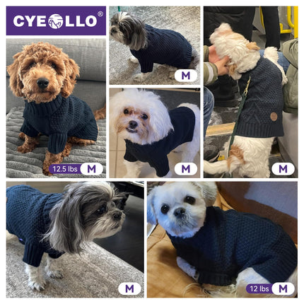 cyeollo Warm Small Dog Sweater, Knit Cold Weather Doggy Sweaters for Small Dogs Boy Pullover Winter Dog Clothes with Turtleneck for Indoor & Outdoor Wear, Navy M
