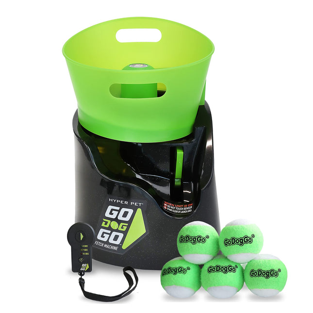Hyper Pet GoDogGo Fetch Machine Dog Ball Launcher & Automatic Ball Launcher for Dogs With Five 2.5" Balls for Dogs 20-60 lbs.