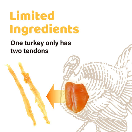 iPaw Turkey Tendons for Dogs, 100% Turkey and US Sourced Raw Material, Hypoallergenic, All Natural Human Grade Puppy Chew, Rawhide Alternative Dog Treats, 1 Unit/Pack Strip (Large)