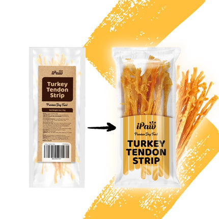 iPaw Turkey Tendons for Dogs, 100% Turkey and US Sourced Raw Material, Hypoallergenic, All Natural Human Grade Puppy Chew, Rawhide Alternative Dog Treats, 1 Unit/Pack Strip (Large)