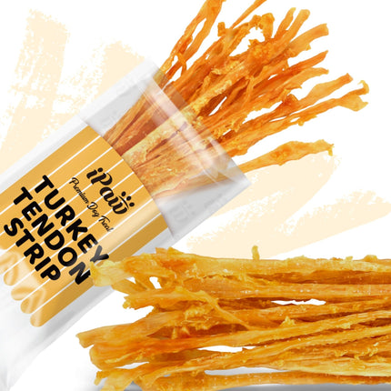 iPaw Turkey Tendons for Dogs, 100% Turkey and US Sourced Raw Material, Hypoallergenic, All Natural Human Grade Puppy Chew, Rawhide Alternative Dog Treats, 1 Unit/Pack Strip (Large)