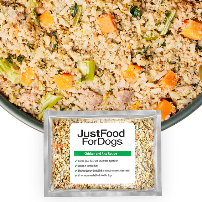 JustFoodForDogs Frozen Fresh Dog Food, Complete Meal or Topper, Chicken & Rice Human Grade Recipe, 18 oz (Pack of 7)