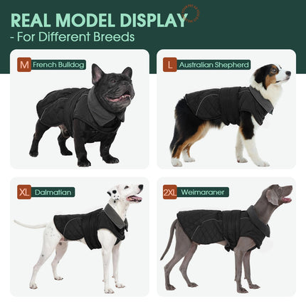 Kuoser Extra Warm Dog Jacket, Windproof & Reflective Dog Coat with Fleece Lining, Pet Christmas Coat Turtleneck Jacket for Large Dogs, Quilted Thermal Puppy Winter Clothes, Dark Grey XL