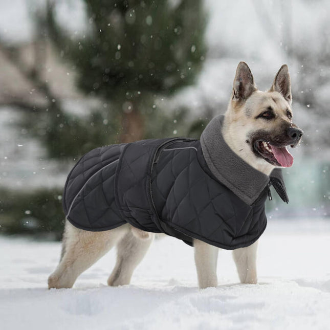 Kuoser Extra Warm Dog Jacket, Windproof & Reflective Dog Coat with Fleece Lining, Pet Christmas Coat Turtleneck Jacket for Large Dogs, Quilted Thermal Puppy Winter Clothes, Dark Grey XL