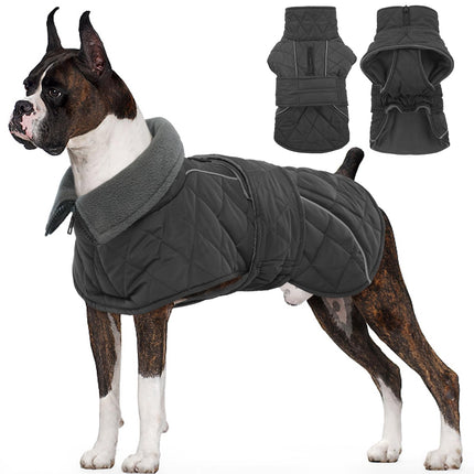 Kuoser Extra Warm Dog Jacket, Windproof & Reflective Dog Coat with Fleece Lining, Pet Christmas Coat Turtleneck Jacket for Large Dogs, Quilted Thermal Puppy Winter Clothes, Dark Grey XL