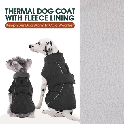 Kuoser Extra Warm Dog Jacket, Windproof & Reflective Dog Coat with Fleece Lining, Pet Christmas Coat Turtleneck Jacket for Large Dogs, Quilted Thermal Puppy Winter Clothes, Dark Grey XL