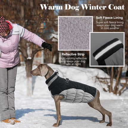 Lelepet Dog Coat Warm Dog Winter Coat Waterproof Dogs Jacket with Harness Built in Reflective Pet Fleece Vest Zip-Up Cold Weather Coats for Large Dogs Turtleneck & Windproof Coats Boston Terrier Black
