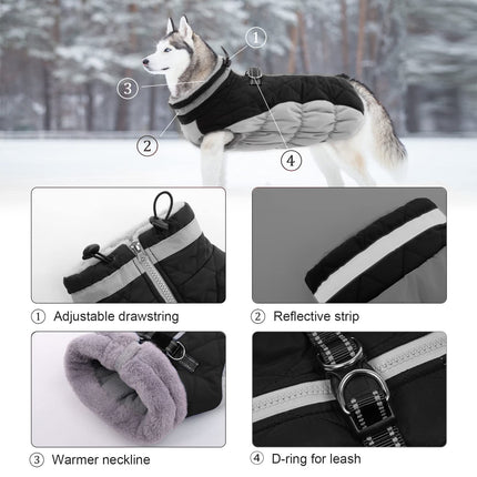Lelepet Dog Coat Warm Dog Winter Coat Waterproof Dogs Jacket with Harness Built in Reflective Pet Fleece Vest Zip-Up Cold Weather Coats for Large Dogs Turtleneck & Windproof Coats Boston Terrier Black