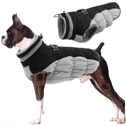 Lelepet Dog Coat Warm Dog Winter Coat Waterproof Dogs Jacket with Harness Built in Reflective Pet Fleece Vest Zip-Up Cold Weather Coats for Large Dogs Turtleneck & Windproof Coats Boston Terrier Black