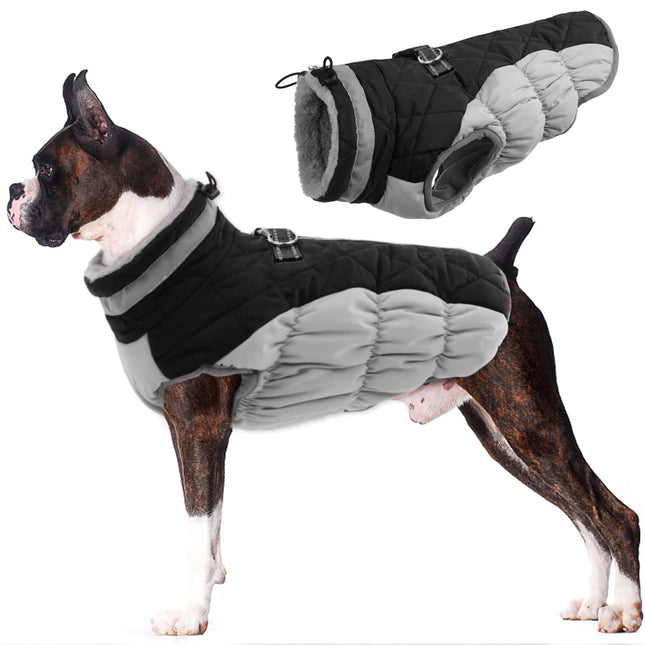 Lelepet Dog Coat Warm Dog Winter Coat Waterproof Dogs Jacket with Harness Built in Reflective Pet Fleece Vest Zip-Up Cold Weather Coats for Large Dogs Turtleneck & Windproof Coats Boston Terrier Black