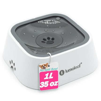 LumoLeaf No Spill Water Bowl for Dogs, Slow Feeder for Messy Drinkers, Drip-Free, Splash-Proof Design (Grey, 35oz)