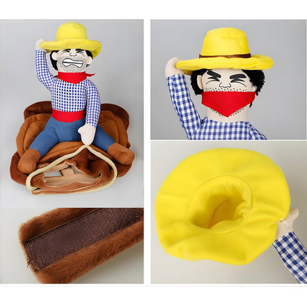 NACOCO Cowboy Rider Dog Costume for Dogs Clothes Knight Style with Doll and Hat for Halloween Day Pet Costume (S)