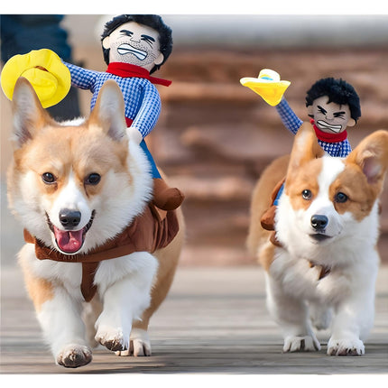 NACOCO Cowboy Rider Dog Costume for Dogs Clothes Knight Style with Doll and Hat for Halloween Day Pet Costume (S)