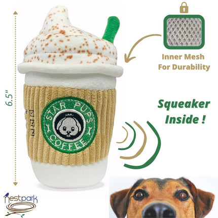 Nestpark Parody Star Pups Coffee Dog Toy Pup'kin Spice Latte - Funny Plush Squeaky Crinkle Dog Toys for Medium, Small and Large for Dog Birthday