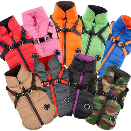 Puppia Mountaineer Winter Dog Coat with integrated harness No Pull Cold Weather Waterproof Warm Fleece Back Zipper for Small & Medium Dog, CAMO, Medium