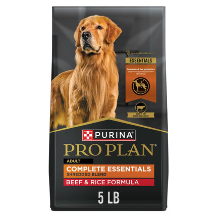 Purina Pro Plan Complete Essentials Shredded Blend Beef and Rice Dog Food Dry Formula with Probiotics for Dogs - 5 lb. Bag