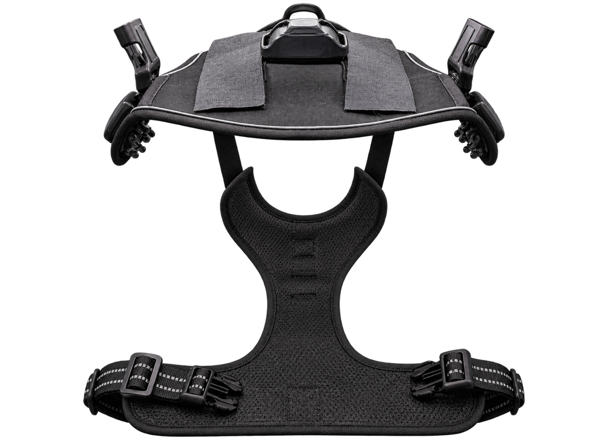 AI product visualization of the black Relay Harness with demonstration receiver