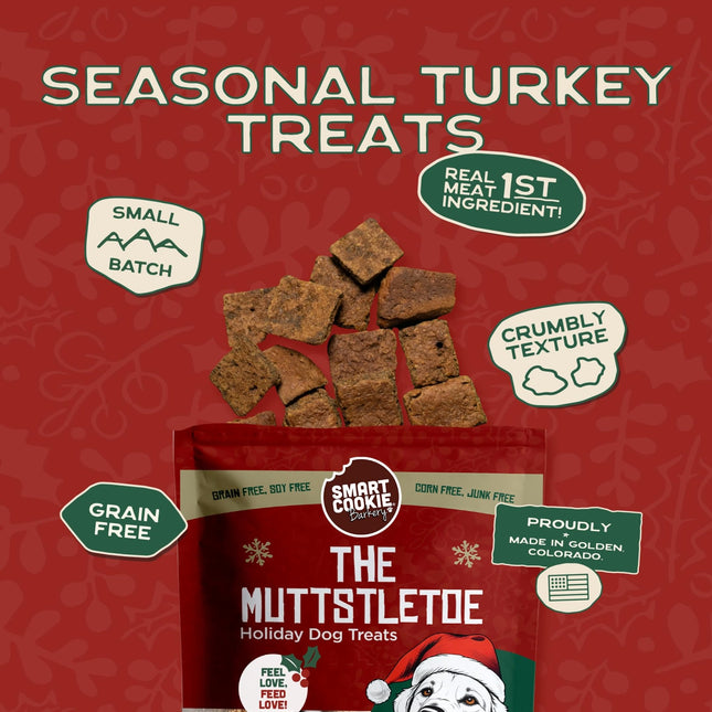 Smart Cookie Muttstletoe Holiday Dog Treats - Turkey, Pumpkin and Cranberry Christmas Dog Treats - Healthy, All Natural, Grain Free, Human-Grade - Made in USA - 8oz (3 Pack)