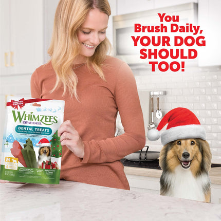 WHIMZEES Wellness Holiday Dog Dental Treats, Natural Chews, Christmas Gift for Dogs, Size Medium Stick, (6 Count)
