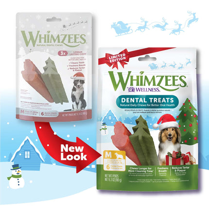 WHIMZEES Wellness Holiday Dog Dental Treats, Natural Chews, Christmas Gift for Dogs, Size Medium Stick, (6 Count)
