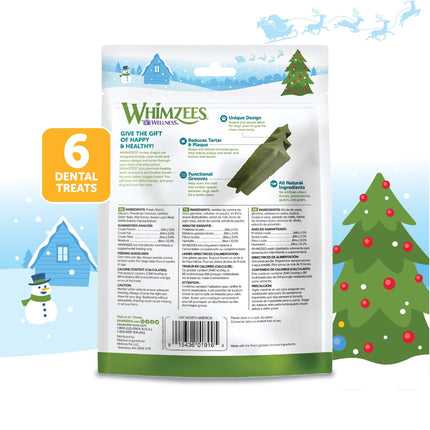 WHIMZEES Wellness Holiday Dog Dental Treats, Natural Chews, Christmas Gift for Dogs, Size Medium Stick, (6 Count)
